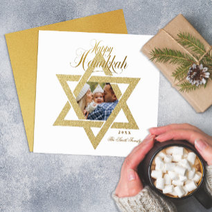 Happy Hanukkah Gold Star of David Photo Holiday Card
