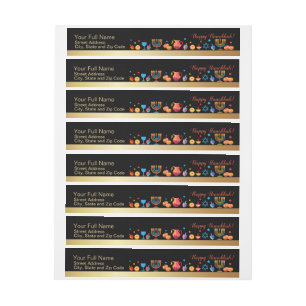 Happy Hanukkah Gold Traditional Menorah Symbols Wrap Around Label