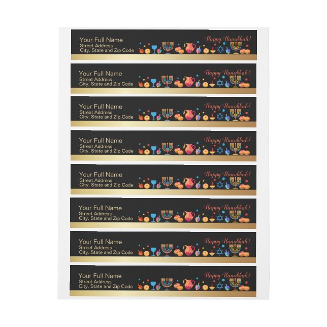 Happy Hanukkah Gold Traditional Menorah Symbols Wrap Around Label (Sheet)