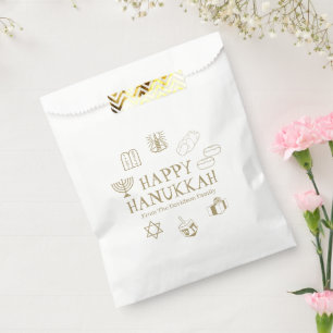 Happy Hanukkah gold white custom family name Favour Bag