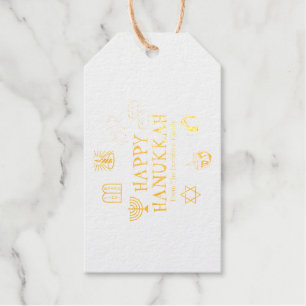 Happy Hanukkah gold white custom family name Gift Tags