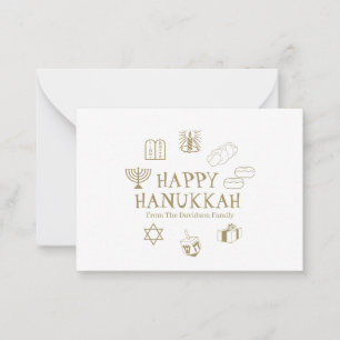 Happy Hanukkah gold white custom name Card