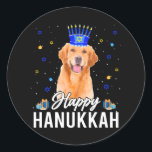 Happy Hanukkah Golden Retriever Menorah Hat Classic Round Sticker<br><div class="desc">Happy Hanukkah Golden Retriever Menorah Hat</div>