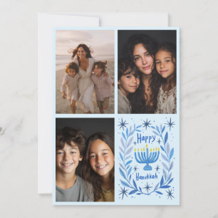 HAPPY HANUKKAH Hand-Drawn CUSTOM 3 PHOTO Letter Holiday Card