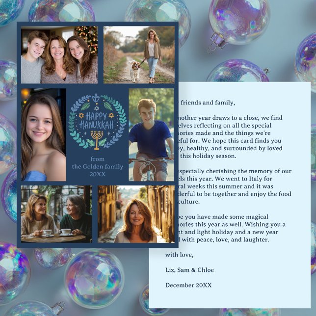 HAPPY HANUKKAH Hand-Drawn CUSTOM 6 PHOTO  Holiday Card (HAPPY HANUKKAH Hand-Drawn CUSTOM 6 PHOTO Holiday Card
)