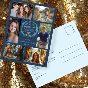 HAPPY HANUKKAH Hand-Drawn CUSTOM 6 PHOTO Holiday Postcard