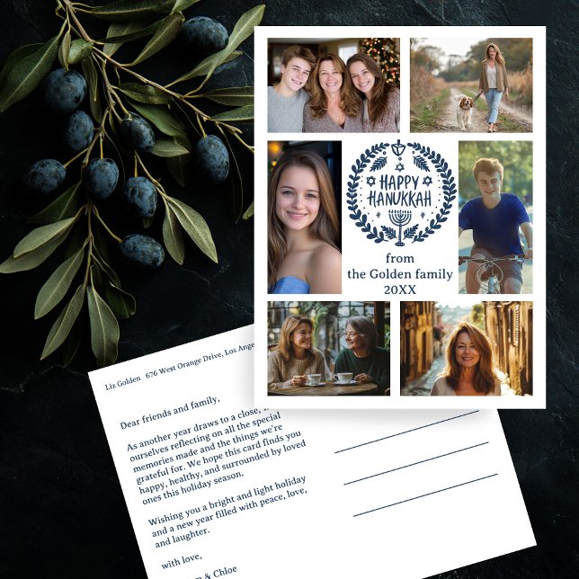 HAPPY HANUKKAH Hand-Drawn CUSTOM 6 PHOTO Holiday Postcard (HAPPY HANUKKAH Hand-Drawn CUSTOM 6 PHOTO Holiday Postcard
)