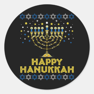 Happy Hanukkah Hanukkiah Star Of David Jewish Classic Round Sticker