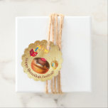 Happy Hanukkah Holiday Doughnuts and Menorah Gold Favour Tags<br><div class="desc">Beautiful Happy Hanukkah Holiday Sticker decorated with Gold Hanukkah Menorah, Dreidel, Doughnuts cookies, Sparkles Festive Decorative Gold Background. For Creation and Customise Your Personal Holiday text template. Seasonal Trendy Festive Graphic design. Happy Hanukkah Crafts & Party Supplies > Party Supplies > Favours & Packaging > Favour Tags. Hanukkah Festival Jewish...</div>