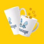 Happy Hanukkah Holiday Gnome  Latte Mug<br><div class="desc">Did you know there were Hanukkah Gnomes? This super cute mug in blue and white is so fun for the 8 days of Hanukkah! Perfect for hot chocolate, coffee or tea with your Jelly Doughnuts, or fill it with Hanukkah gelt (gold foil wrapped chocolate coins), dreidels, rugelah, spicy herbal tea...</div>