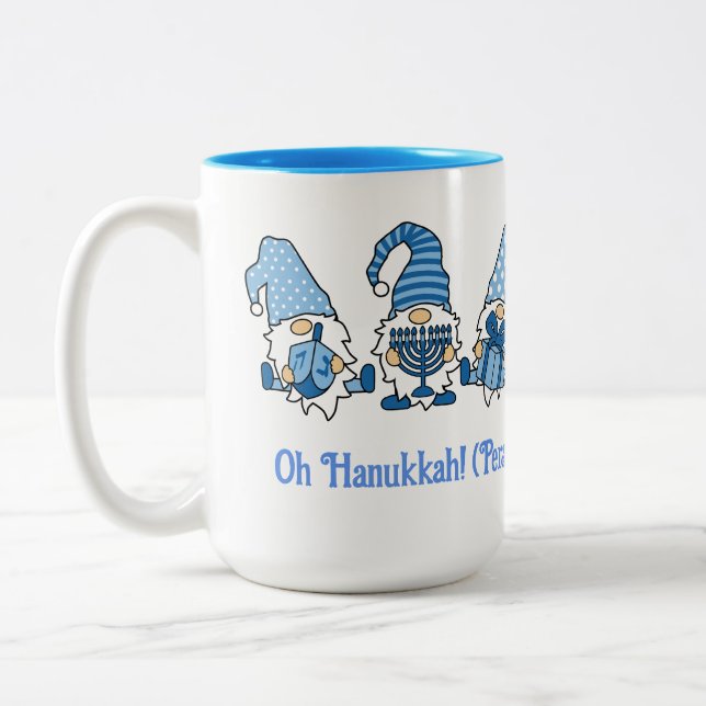 Happy Hanukkah Holiday Gnome  Two-Tone Coffee Mug (Left)