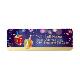 Happy Hanukkah Holiday Gold Hanukkah Menorah Return Address Label