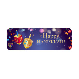 Happy Hanukkah Holiday Gold Hanukkah Menorah Return Address Label