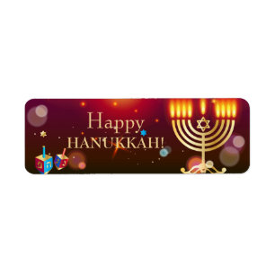Happy Hanukkah Holiday Gold Hanukkah Menorah Return Address Label