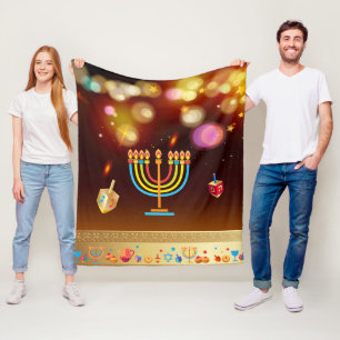Happy Hanukkah Holiday Lights festive design Fleece Blanket