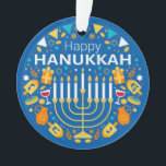 Happy Hanukkah Holiday  Ornament<br><div class="desc">Celebrate eight days and eight nights of the Festival of Lights with Hanukkah cards and gifts. The festival of lights is here. Light the menorah, play with the dreidel and feast on latkes and sufganiyots. Celebrate the spirit of Hanukkah with friends, family and loved ones by wishing them Happy Hanukkah....</div>