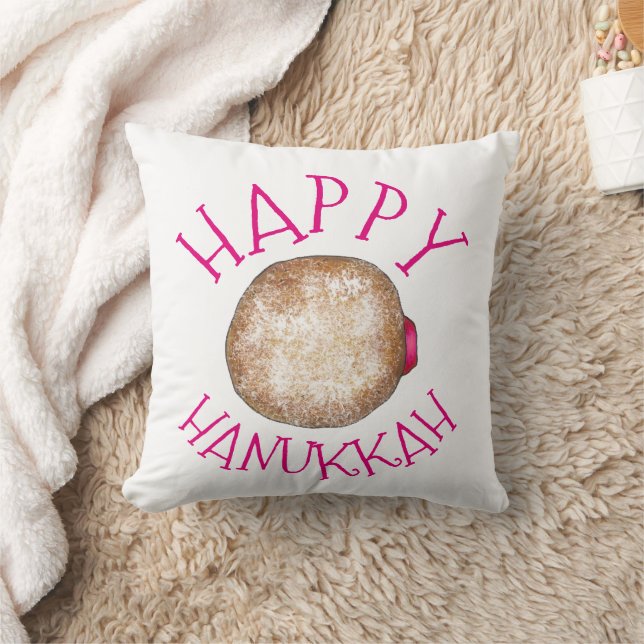 Happy Hanukkah Jelly Doughnut Doughnut Sufganiyot Cushion (Blanket)