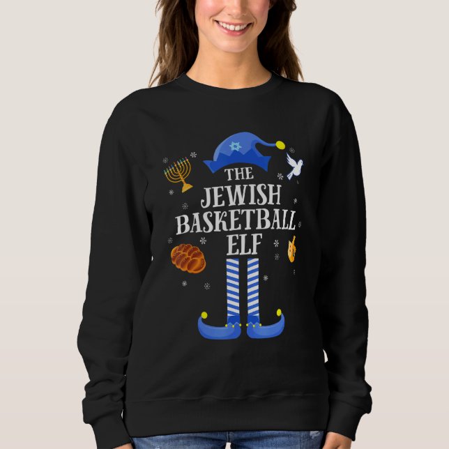 Happy Hanukkah Jewish Basketball Elf Family Christ Sweatshirt (Front)