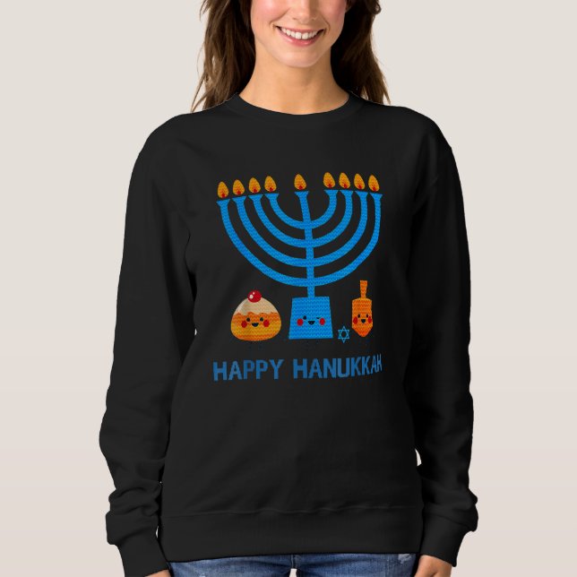 Happy Hanukkah Jewish Chanukah Retro Mascot Kid Me Sweatshirt (Front)