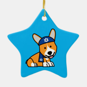 Happy Hanukkah Jewish Corgi Corgis Dog Puppy Ceramic Tree Decoration