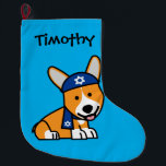 Happy Hanukkah Jewish Corgi Corgis Dog Puppy Large Christmas Stocking<br><div class="desc">I love Hanukkah and Corgi dogs. Corgis are so cute with their short little legs.  That's why I made a Hanukkah Corgi. Thank you for looking at Happy Food designs! Berenice Limon ©. www.zazzle.com/kitteh03* for more designs!</div>