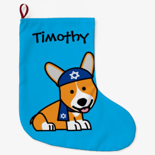 Happy Hanukkah Jewish Corgi Corgis Dog Puppy Large Christmas Stocking
