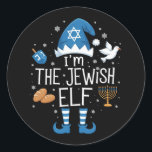 Happy Hanukkah Jewish Elf Family Group Christmas  Classic Round Sticker<br><div class="desc">Happy Hanukkah Jewish Elf Family Group Christmas Pajama</div>