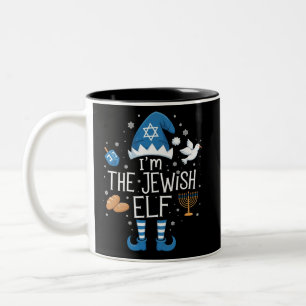 Happy Hanukkah Jewish Elf Family Group Christmas  Two-Tone Coffee Mug
