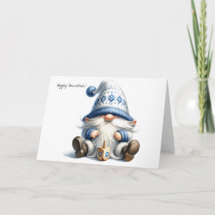 Happy Hanukkah Jewish Gnome with Dreidel Card