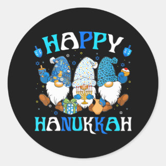 Happy Hanukkah Jewish Gnomes Family Group Classic Round Sticker