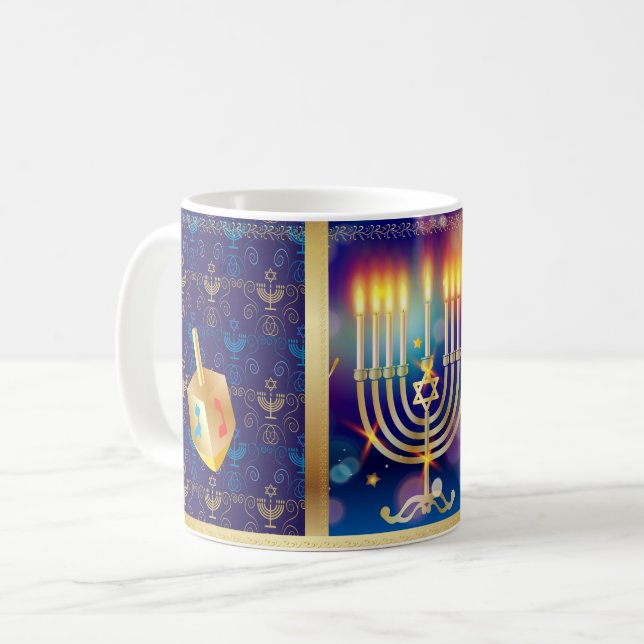 Happy Hanukkah Jewish Holiday Beautiful Coffee Mug (Front Left)