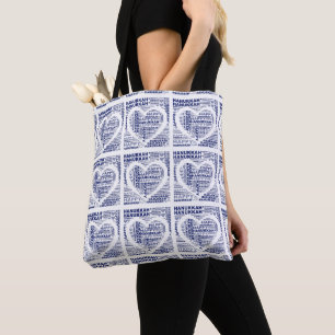 Happy Hanukkah Jewish Holiday Blue Heart Tote Bag