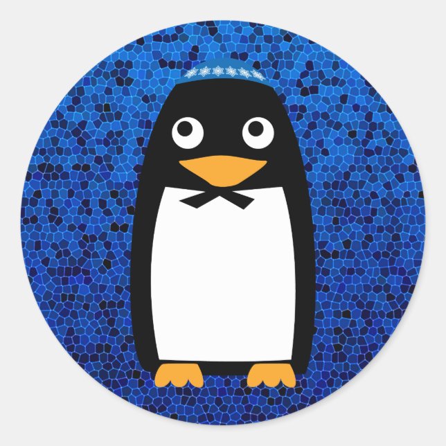 Happy Hanukkah Jewish Penguin Yarmulke Classic Round Sticker (Front)