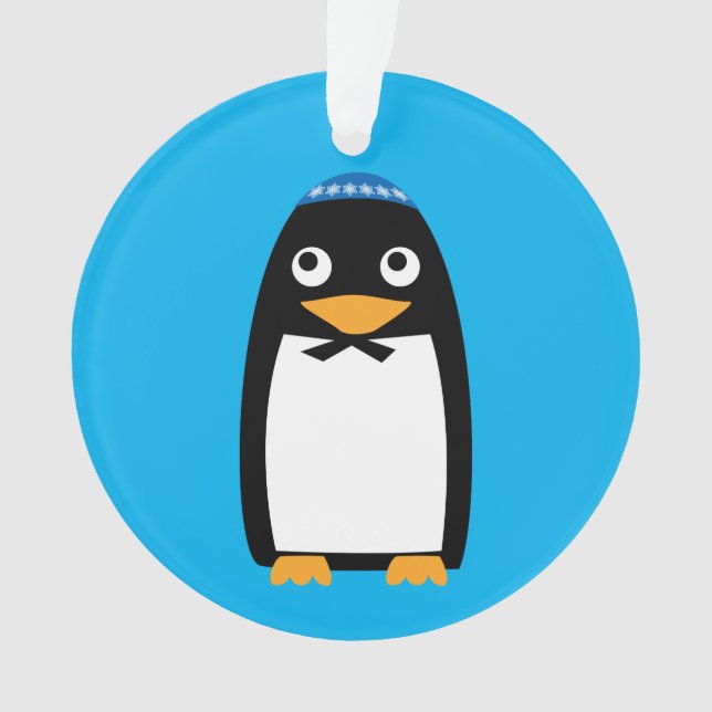 Happy Hanukkah Jewish Penguin Yarmulke Ornament (Front)