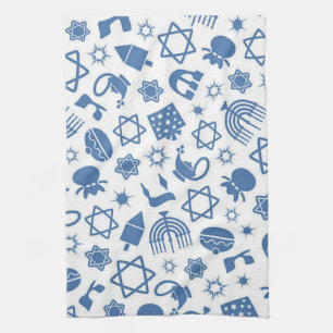 Happy Hanukkah Jewish Star Menorah Blue Kitchen To Tea Towel