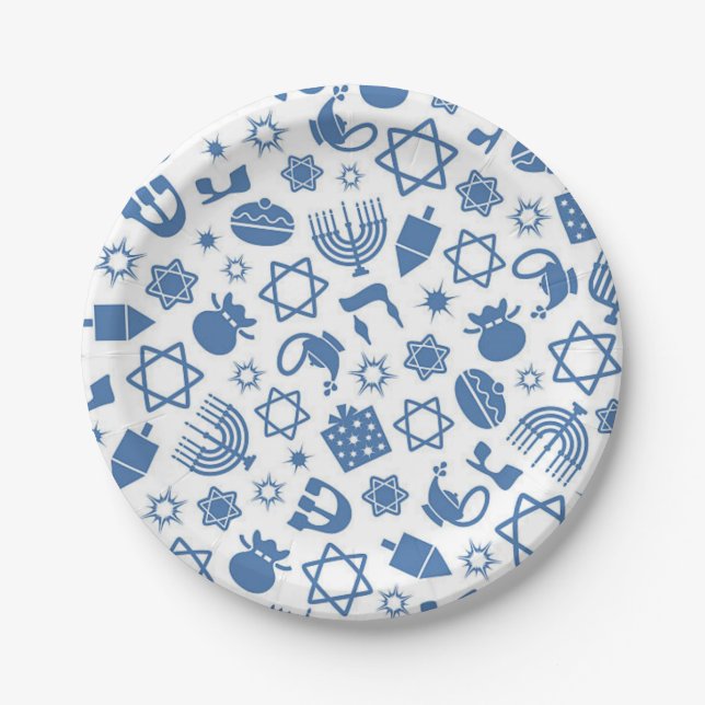 Happy Hanukkah Jewish Star Menorah Blue  Paper Pla Plate (Front)
