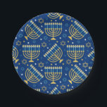 Happy Hanukkah Jewish Star Menorah Blue Paper Plat Paper Plate<br><div class="desc">Happy Hanukkah, Menorah, Jewish star, blue paper plates.</div>
