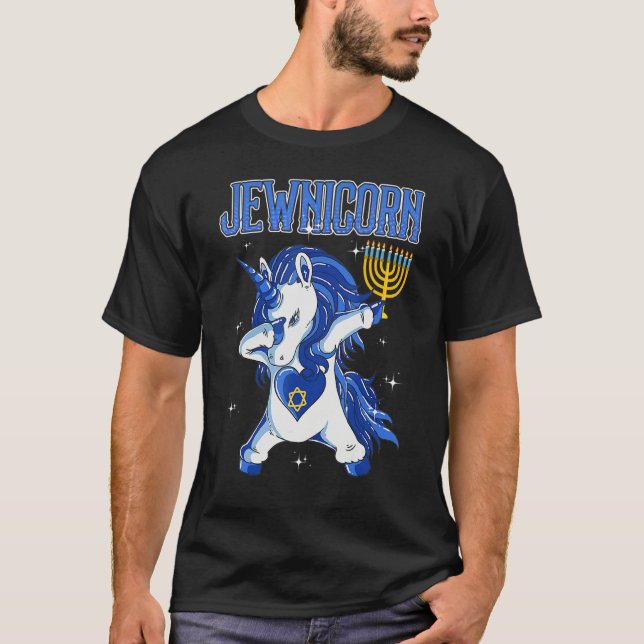 Happy Hanukkah Jewnicorn Dabbing Unicorn Christmas T-Shirt (Front)