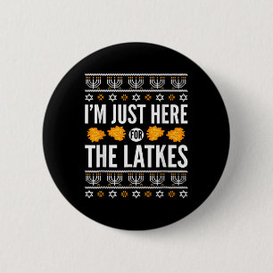 Happy Hanukkah Just Here For Latkes Hebrew Jewish 6 Cm Round Badge