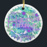 Happy Hanukkah Keepsake Ornament<br><div class="desc">Happy Hanukkah ornament with lots of blue,  green,  and purple,  perfect for displaying during the Jewish holiday of Hanukkah!</div>