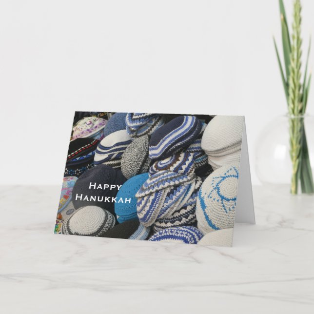 Happy Hanukkah, Kippot Greeting Card (Front)