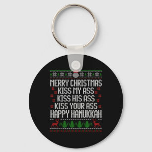 Happy Hanukkah Kiss My His Your Merry Christmas Key Ring