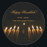 Happy Hanukkah Lamp Menorah Lights Candle Chanukah Classic Round Sticker<br><div class="desc">Happy Hanukkah Lamp Menorah Lights Candles Chanukah Festival of Lights Stickers,  Add Text and Name</div>