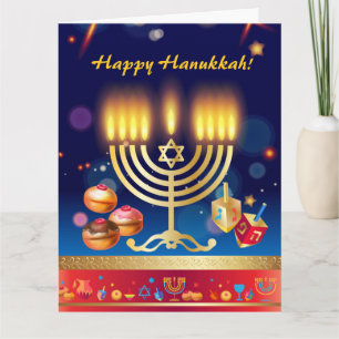 Happy Hanukkah Lights Jewish Holiday Gold Card