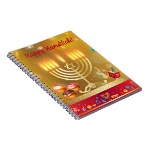 Happy Hanukkah Lights Jewish Holiday Gold Notebook