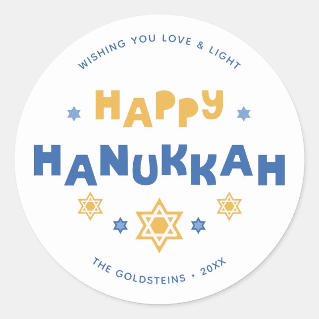 "Happy Hanukkah" Love and Light Classic Round Sticker (Front)
