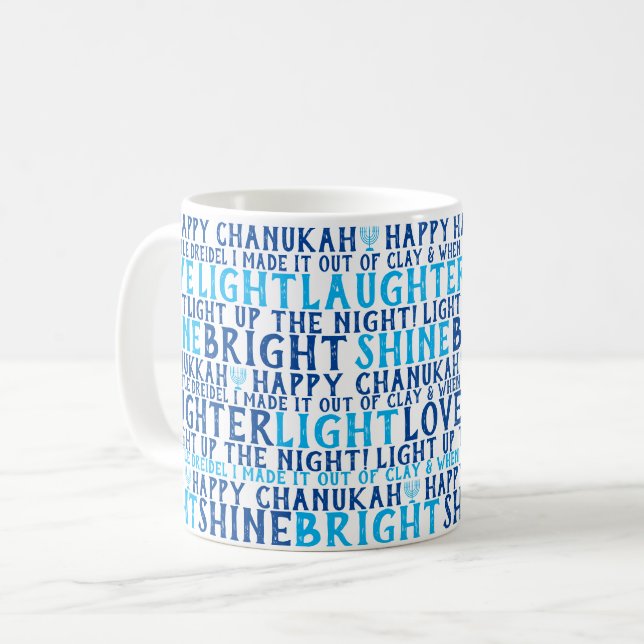 HAPPY HANUKKAH Love Light Laughter Coffee Mug (Front Left)