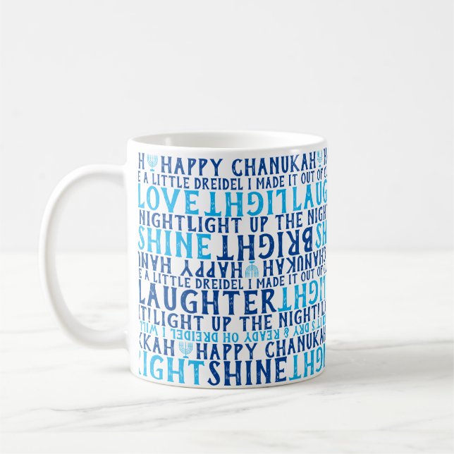 HAPPY HANUKKAH Love Light Laughter Typography Coffee Mug (Left)
