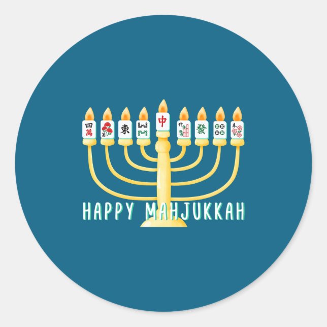 Happy Hanukkah Mahjong Menorah Mahjukkah Chanukkah Classic Round Sticker (Front)