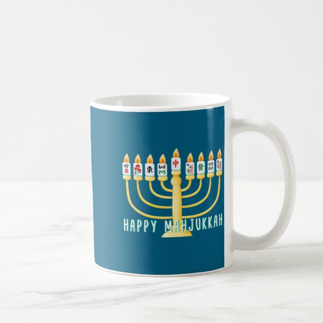 Happy Hanukkah Mahjong Menorah Mahjukkah Chanukkah Coffee Mug (Right)